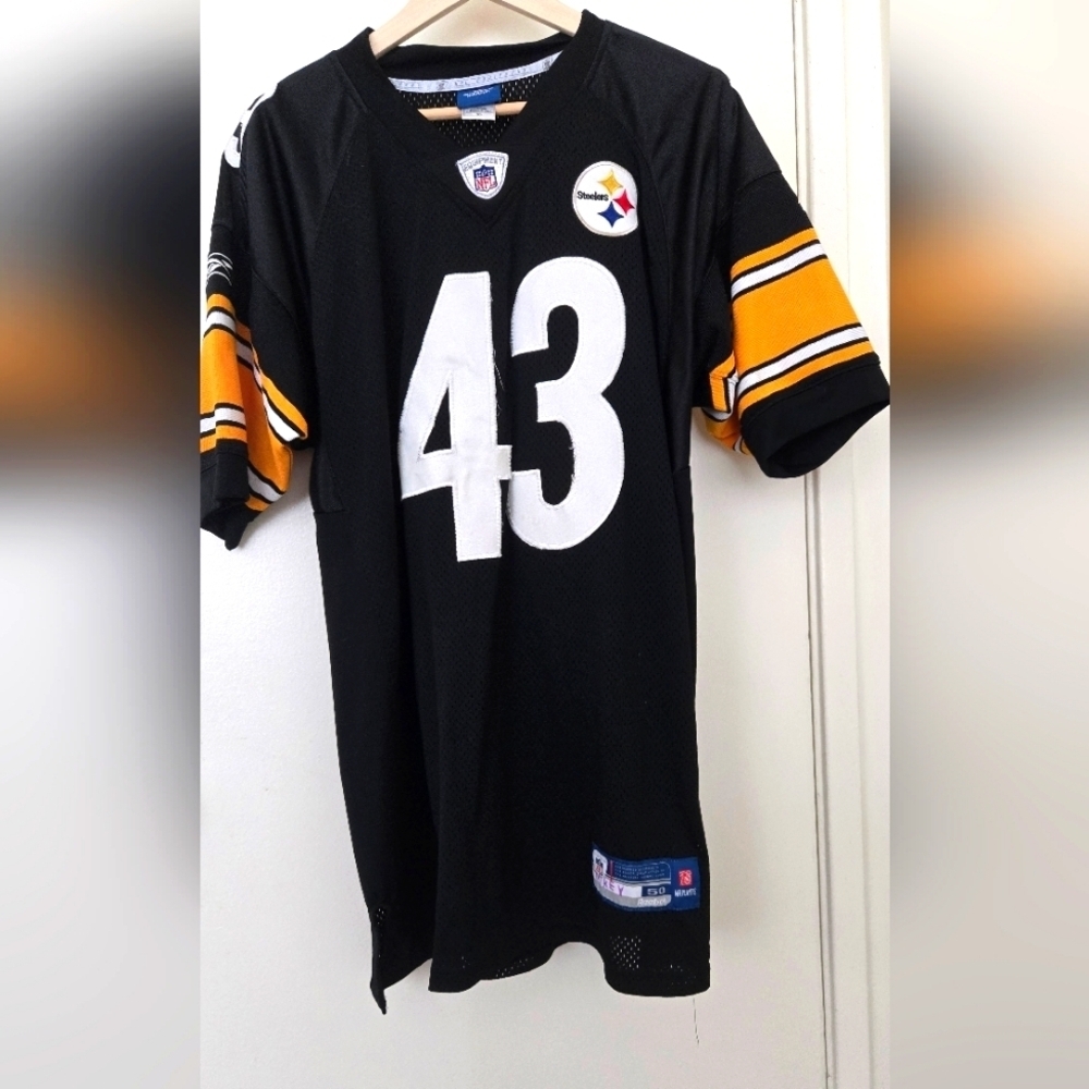 Reebok NFL Pittsburgh Steelers Mens Black Jersey #43 Troy Polamalu Size 50 EUC